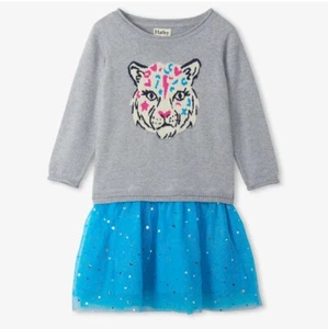 Hatley Fab Cheetah Drop Waist Tulle Dress Silver Turquoise Blue Girls Size 7 NWT - Picture 1 of 3