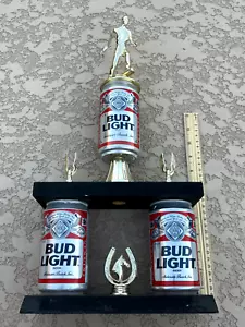 VINTAGE BUD LIGHT BEER CAN HORSESHOE THROWING TROPHY 18" TALL - Bild 1 von 9