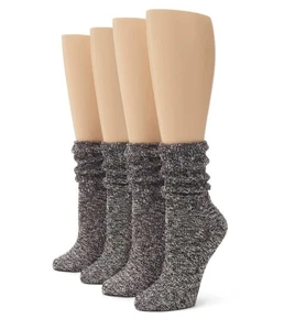 NO NONSENSE Women's Slub Slouch Boot Sock 4 Pair Pack Black Marl 4-10 Mid Calf - Picture 1 of 5