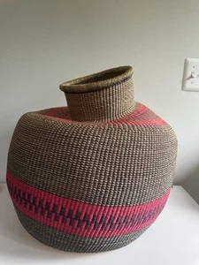 Großer handgewebter afrikanischer Bolga Korb aus Ghana Knoblauch Kürbis VINTAGE Streifen - Bild 1 von 11