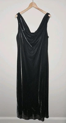 Vintage Onyx Nite Wendye Chaitin Dress 22 Cowl Neck Black Metallic Mesh Fairy - Image 1 of 4