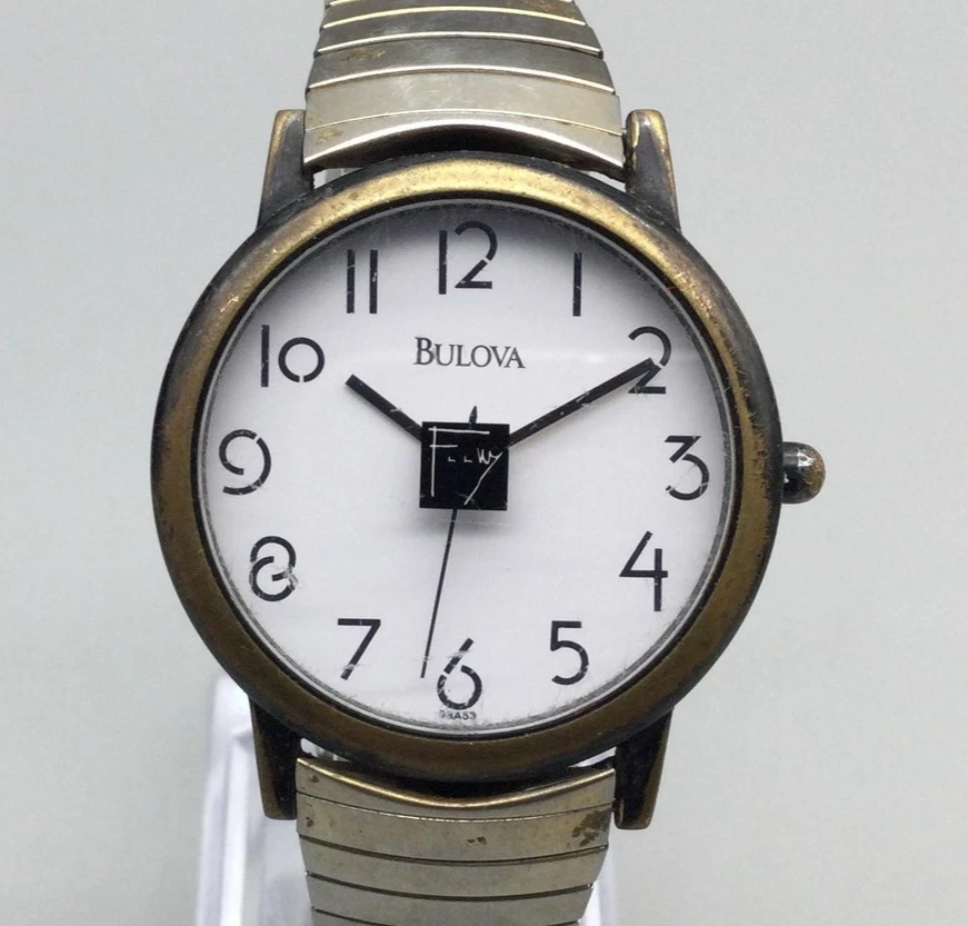 Reloj Bulova Frank Lloyd Wright Vintage Esfera Blanca Banda Elástica Batería Nueva Foto 1 de 4