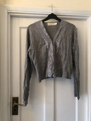 Ronit Zilkha Grey Angora Mix Cardigan With Silver Sequin Embellishments,Med - Image 1 of 4