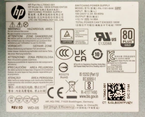 L70042-001 HP M01, TP01 Model:PA-1181-6HK 180W 80+ Gold Desktop Power Supply - Picture 1 of 4