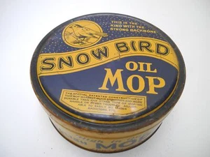 Vintage SNOW BIRD Oil Mop Tin with Original Mop Head Midway Chemical Co. Chicago - Imagen 1 de 11
