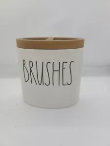 Rae Dunn Artisan Collection BRUSHES Ceramic Wood Trim Toothbrush Holder Bathroom - Picture 1 of 4