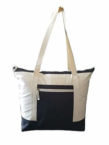 20" Beach Poly-Tote Bag Two-Toned Shopping Tote Bag Cotton Reusable Grocery Bag  - Picture 1 of 50