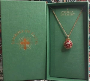 Symbols Of Faith Gold Red Enamel Cross Enclosed Virgin Mary Pendant Necklace - Picture 1 of 8