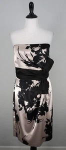 New White House Black Market Beige Black Floral Bow Strapless Formal Dress 14 - Picture 1 of 8