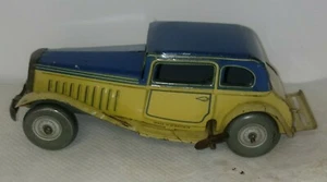 1930's Mettoy Coupe Tin Lithograph Windup Car Gr Britain Blue Yellow WORKS GREAT - Picture 1 of 12
