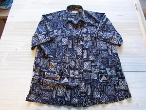 Island Blue Hawaiian Blue Geometric Shirt Button Up Short Sleeve Size Large - Picture 1 of 5
