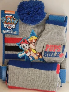 Toddler/kids boys Paw Patrol pom pom Hat, Scarf, Mittens Set,grey, blue& red new - Picture 1 of 9