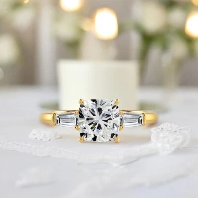 14k Gold Engagement Ring Lab Created IGI Cushion Cut Diamond 2.00 Ct Yellow - Image 1 of 4