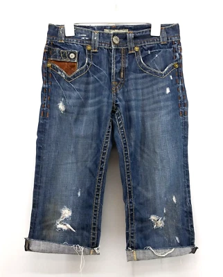 Pantalones de mezclilla Mek para mujer talla 30/34 azul denim bordado tiro medio capri Foto 1 de 4