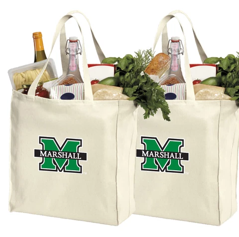Marshall University Shopping Bags MARSHALL Grocery Bag 2 PC SET NATURAL COTTON! Cover
