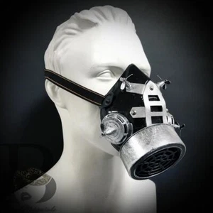Steampunk Mouth Mask Respiratory Cosplay Mask Silver Chrome Propellers - Picture 1 of 2