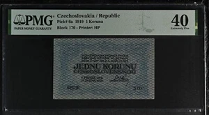 [PMG-40] 1919 Czechoslovakia 1 Koruna P-6a Block-170 - Picture 1 of 2