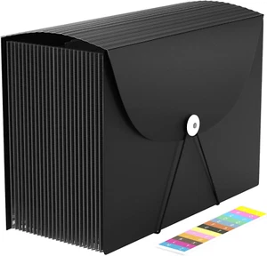 24 Pocket Expanding File Folder Accordion Document Organizer Letter Size Black - Picture 1 of 12
