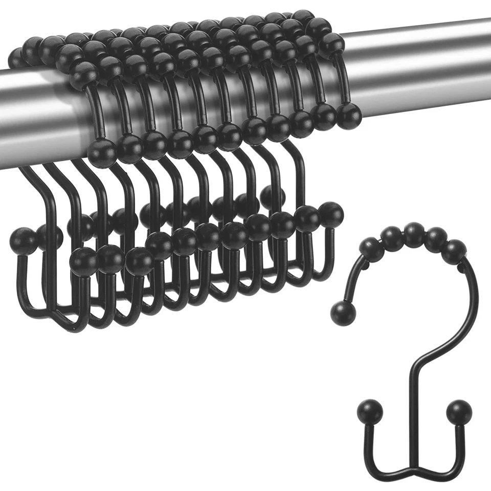 12 Pack Metal Shower Curtain HOOKS RINGS Double Glide Roller Set Stainless Steel - Image 1 of 4