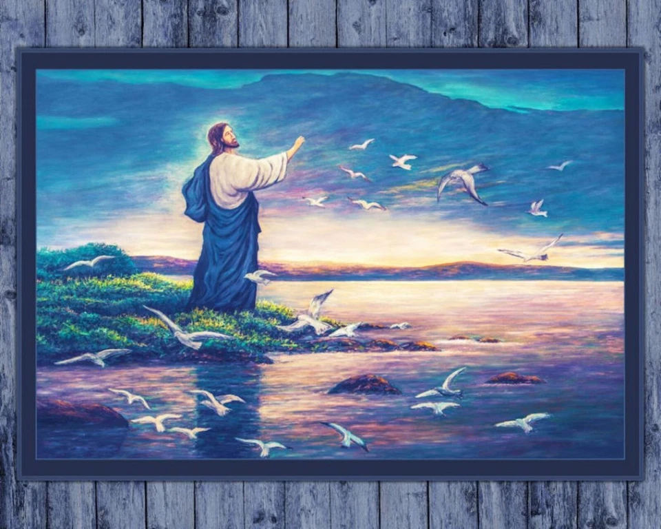 Jesús religioso Él los alimenta a Todos los Fe Edredón Top Pared Colgante Panel Tela Foto 1 de 1