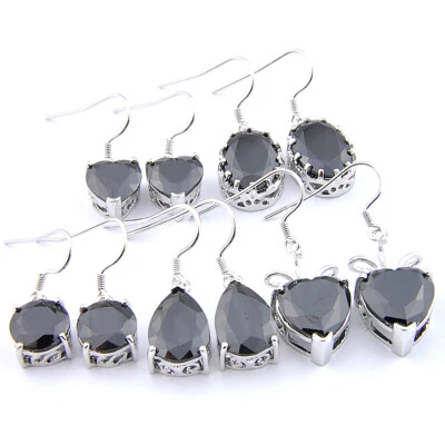 5 pcs 1 Lot Heart Round Square Drop Black Onyx Gemstone Silver Danlge Earrings - Image 1 of 4