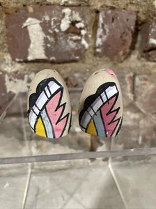 Vintage Salt and Pepper Shakers Clay Hand Painted Native American - Picture 1 of 3
