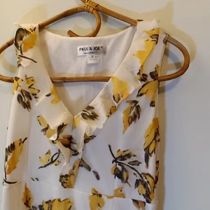 PAUL & JOE White & Yellow Floral Ruffle V-Neck Chiffon Maxi Dress US 2 - Picture 1 of 11