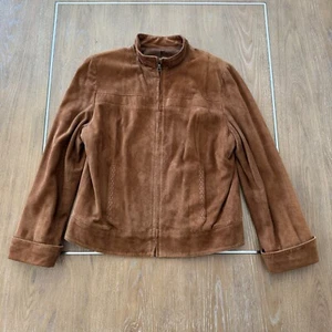 Cole Haan L Genuine Goatskin Leather Moto Jacket | Caramel Brown Bronze Zippers - Picture 1 of 15