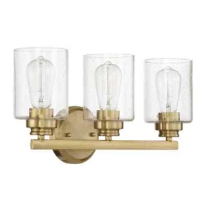CRAFTMADE Bolden 18 in. 3-Light Satin Brass Finish Vanity Light w/Seeded Glass - Picture 1 of 6