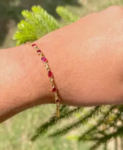 6.50 Ct Oval Cut Simulated Ruby Women's Tennis Bracelet 14K Yellow Gold Plated - Picture 1 of 8