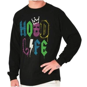 Urban Streetwear Hood Life Graffiti Crown Long Sleeve Tshirt for Men or Women - Picture 1 of 7