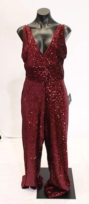 Mono para mujer Lulus cuello en V terciopelo lentejuelas sin espalda AP2 borgoña grande nuevo con etiquetas Foto 1 de 4