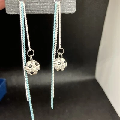Pendientes colgantes azul plata blanco, pelota de fútbol con bling #540 Foto 1 de 4