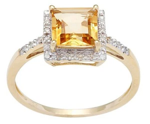 Anillo De Citrino Cuadrado De 1.65ct Y Diamante Pave De Oro Amarillo De 10k - Imagen 1 de 2