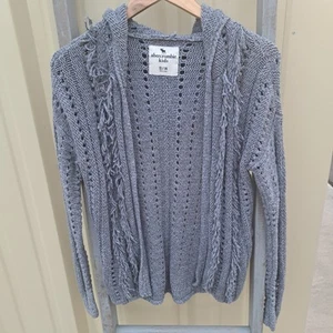 Abercrombie Kids 13/14 Large Women's XS Gray Cardigan Sweater Fringe Dhag Knit - Picture 1 of 7