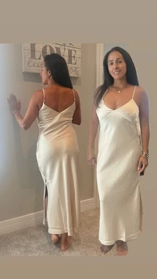 maxi vestido beige seda Foto 1 de 2