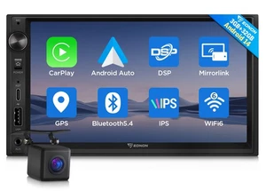 CAM+Android 14 Double DIN Car Stereo Radio 7" Touch Screen GPS CarPlay DSP Audio - Picture 1 of 21