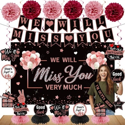 Rose Gold Retirement Party Decor Kit - Banner, Table Toppers, Swirls, Pompoms - Image 1 of 4