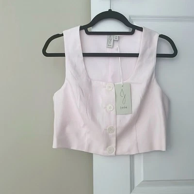 NUEVO CON ETIQUETAS JOIE Top Recortado Mezcla Lino Rosa Suave Talla S Foto 1 de 3