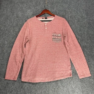 Volcom Shirt Mens Medium Henley Muted Red Cotton Long Sleeve Tee Aztec Pocket - Picture 1 of 7