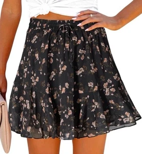 Mujeres Verano Informal Boho Cintura Alta Volantes Estampado Floral Playa Mini Falda Corta - Imagen 1 de 2