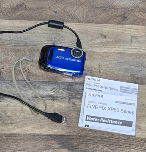 Fujifilm Finepix XP80 Blue Waterproof 16.4 MP Digital Camera w Battery & Cord - Picture 1 of 11