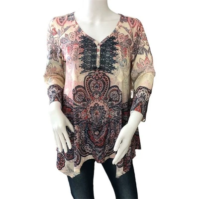 Top ONE WORLD Live & Let Live médio floral enfeitado festival de fadas paisley - Imagem 1 de 4