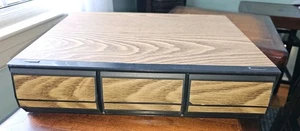 1980er Vintage 36 VHS Kassetten Aufbewahrungsbox Band 3 Schubladen Holzimitat Halter  - Bild 1 von 13