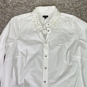 Talbots Shirt Damen Plus 1X weiß verzierter Perlenkragen Button Down Perlen - Bild 1 von 15