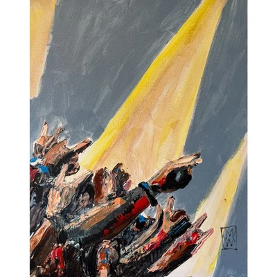 Arte en lienzo pintura Impasto manos música en vivo espíritu espectáculo rock original Foto 1 de 2