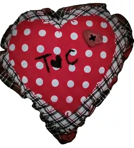 Small Rustic Handmade Heart Pillow- Personalized Initials T & C - Picture 1 of 2
