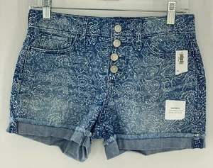 Old Navy Shorts Floral Jean Denim Button Front Rolled Hem Adjustable Girl 6 - Picture 1 of 6