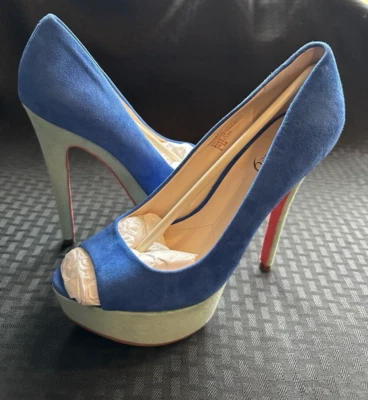 Boutique 9 Brand New Blue Suede Peep Toe Platform Shoes with Box Sz 8 1/2 M - Image 1 of 4