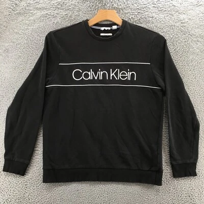 Calvin Klein Sweatshirt Womens L Black Soft Touch Fleece Logo Stripe Pullover - Image 1 of 4